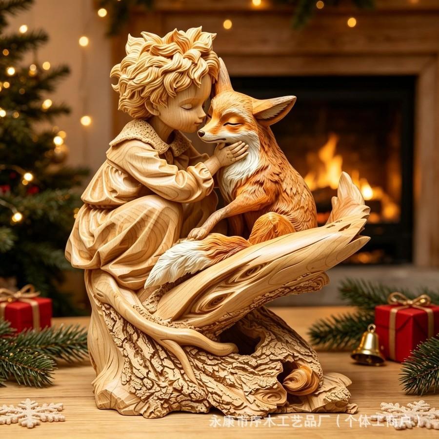 The Little Prince Fox Wooden Flat Decorative Item Fairytale Home Decor Christmas Craft Desktop Ornament