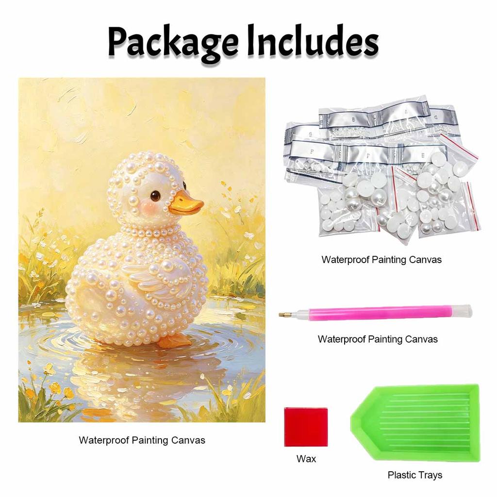 DIY 5D Pearl Bead Painting Kit with Frame Cute Pearl Duck Design Shiny Canvas Art for Bedroom Wall Decor and Special Gift Choice