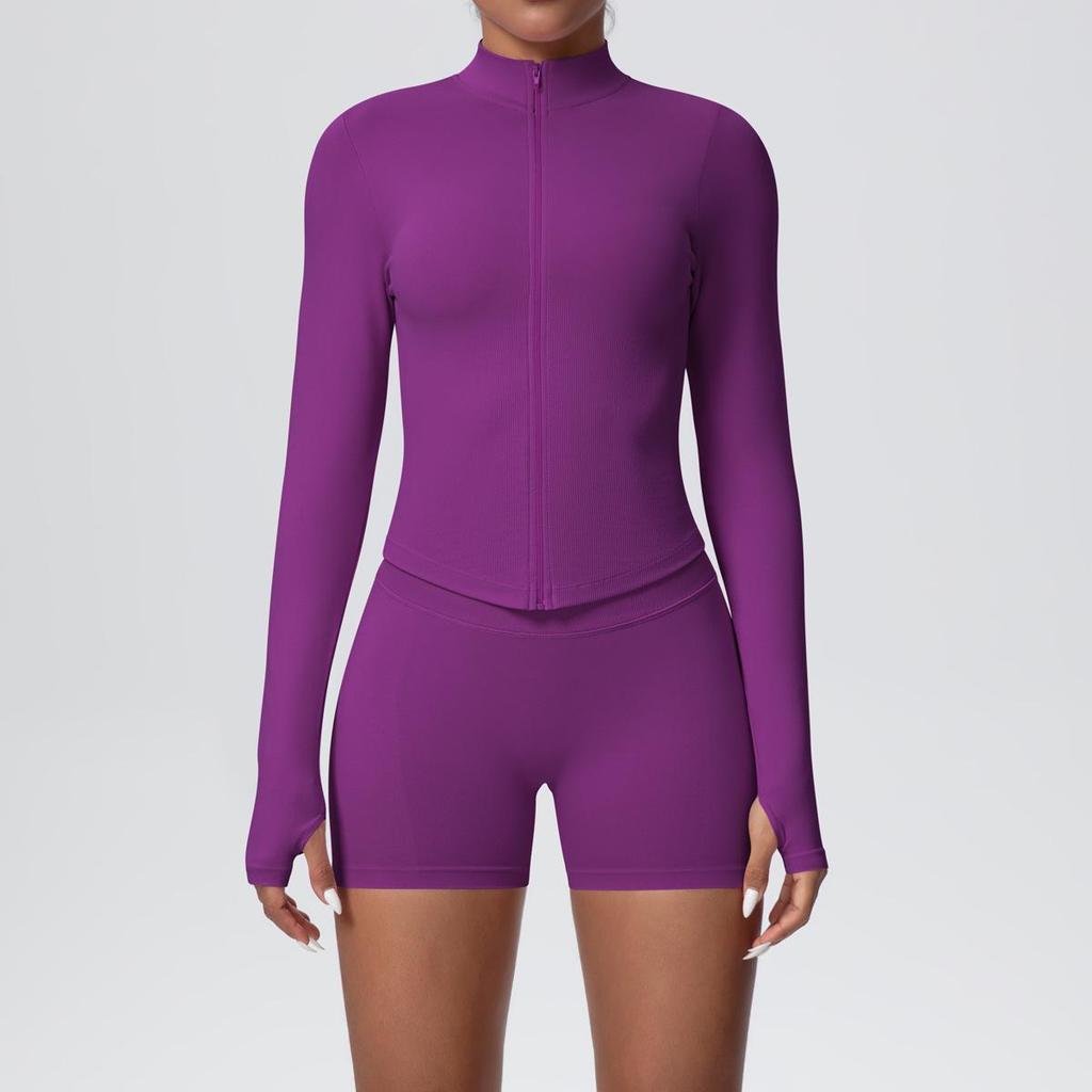 Women's Seamless Stand Collar Zip-Up Yoga Set with High Waist Leggings