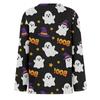 Women's Fashion Long Sleeve Top Halloween Print Round Neck Pullover Shirt with Split Hem Casual Wear for Autumn and Winter