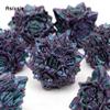 7-teiliges Würfelset aus Metall mit violetten grünen Lotusblüten, massives Polyeder-Würfelset aus Metall, geeignet für Rollenspiele, RPG-Brettspiele, Kartenspiele