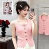 French Retro U-Neck Single-Breasted Sleeveless Slim Vest Solid Color Knitted Vest For Women