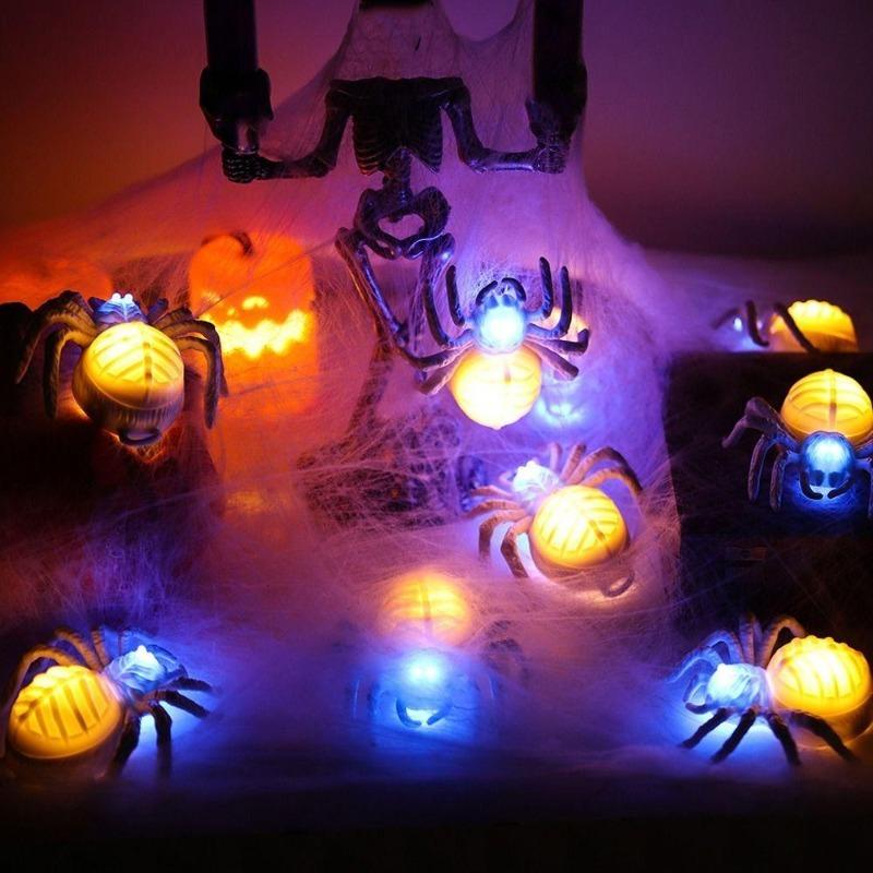 20PCS Waterproof Halloween LED Light Up Spider Decor, Realistic Luminous Horror Spider Figurines, Indoor Desktop Party Ornaments