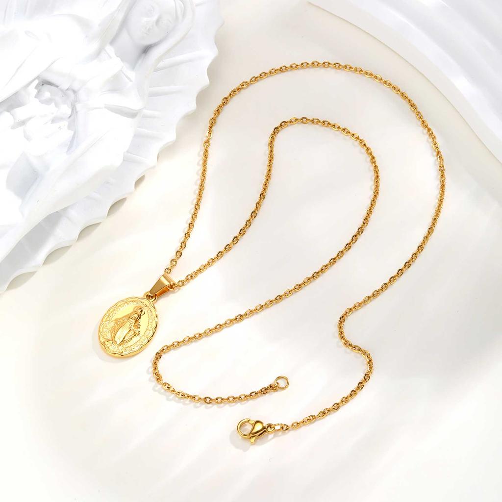 Gold Plated Virgin Mary Pendant Necklace For Women Stainless Steel Chain Choker Necklaces Religious Pray Jewelry Gift