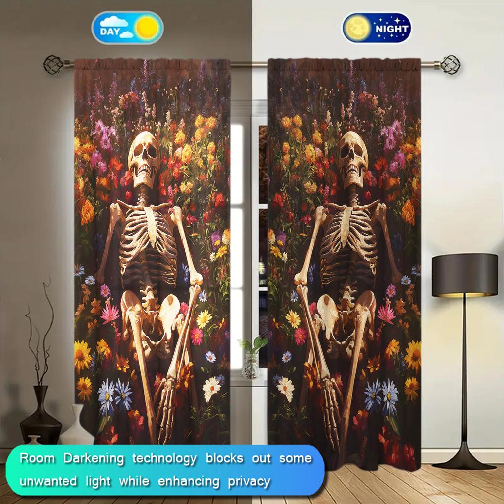 2pcs Romantic Flower Skeleton Printed Curtain for Home Decor - Rod Pocket Window Treatment for Bedroom   Office   Kitchen