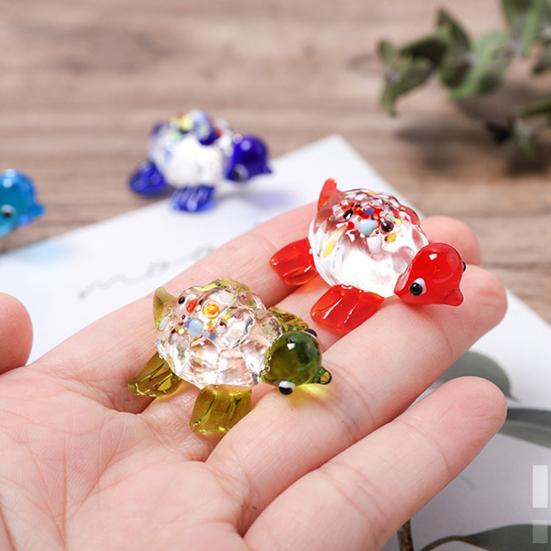 Cute Miniature Decor Bright-colored Glass Exquisite Little Turtle Shape Miniature Display for Home