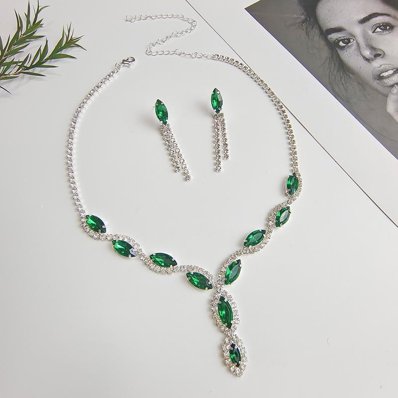 Accessories Fashionable Colored Marquise Zircon Necklace Light Luxury Full Of Diamond Water Drop Tassel Earrings Set For Women