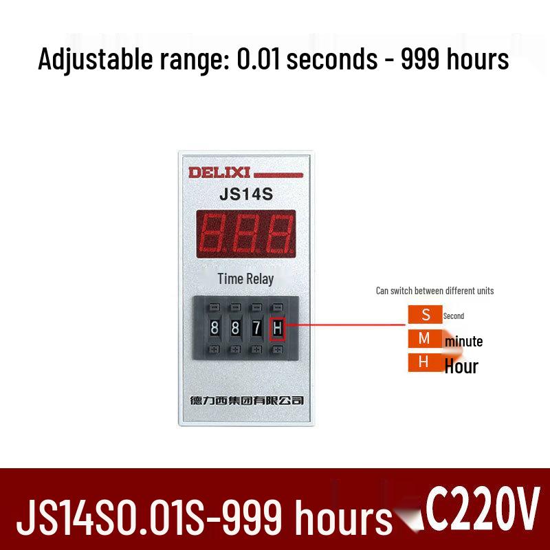 Delixi JS14S Digital Time Relay, 0.1S-9999H, 220V/380V Controller