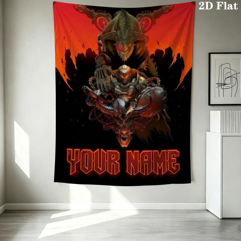 Custom Name Doom Pattern Wall Tapestry Aesthetic Wall Hanging Printed Fabric Blanket Decorative Tapestries for Bedroom Living Room Home Decor
