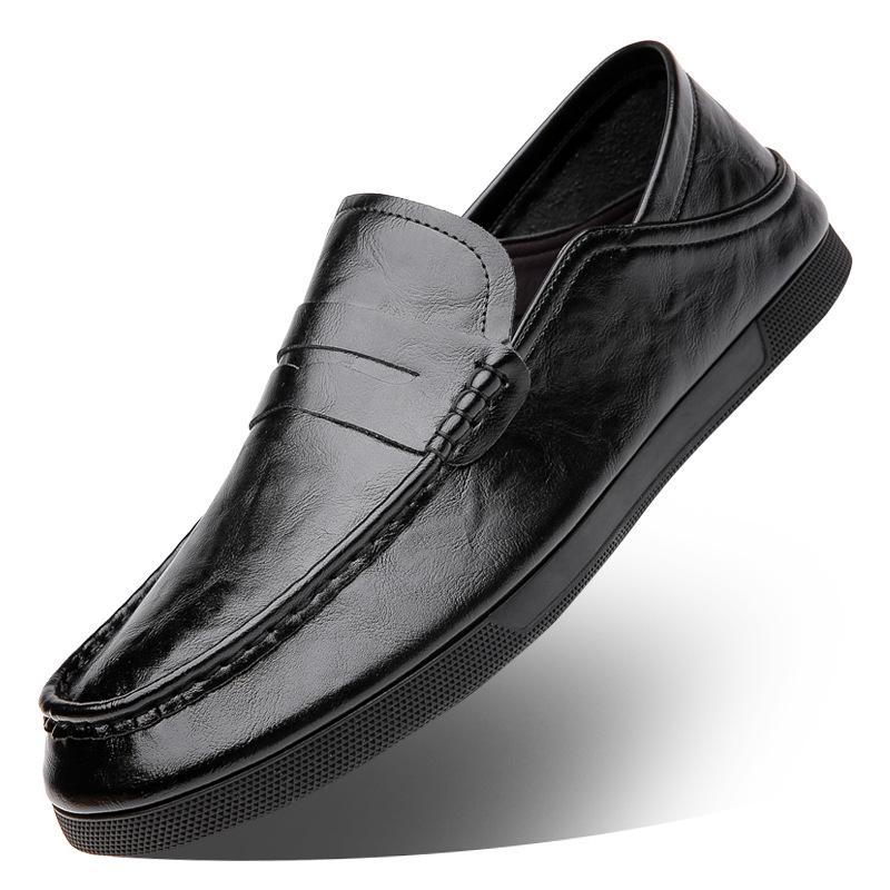 European Business Casual Cowhide Moccasins - Men s Autumn Low-Top Slip-On Shoes with Hand-Grabbed Texture 42 чёрный