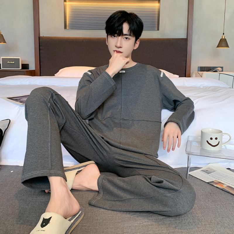 Striped Print O-neck Plus Size Men's Pajamas Fashion Mature Men Combed Cotton Nightwear New Autumn Winter Lounges