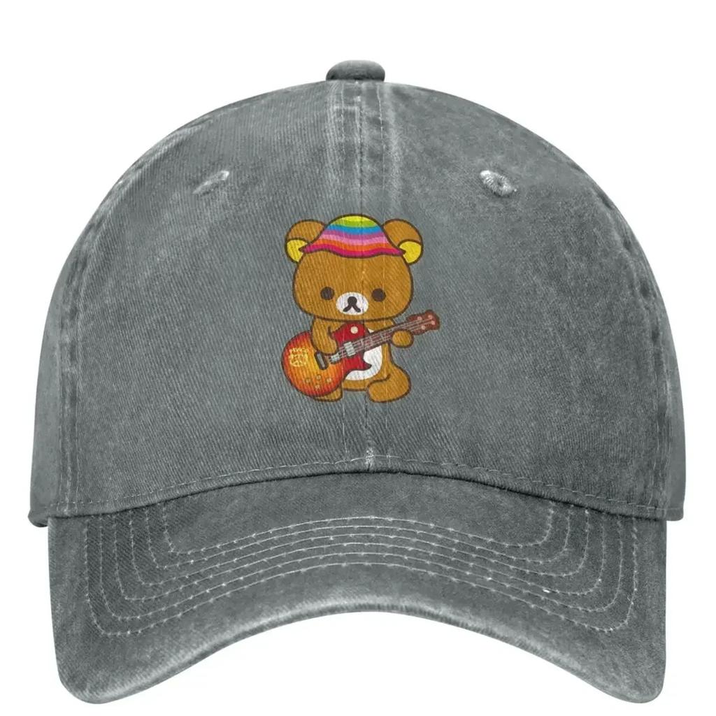 Rilakkuma spelar gitarr Kawaii Denimbasbollkeps Vandring Fiske Truckerkeps Sommar Dam Unisex Casual Soltåliga Basbollkepsar