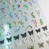 Flower Nail Stickers for Nail Art Decals Charms,5D Embossed Floral Butterfly and Heart Gem, Self-Adhesive 5 Styles Craft Nail Supplies 2 Sheets with