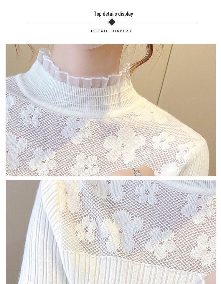 Lace Top Women's Fashion Knitted Pullover: Versatile Long Sleeve Sweater for Spring & Autumn 2025