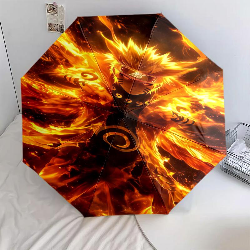 1 PC Automatic Folding Umbrella - Naruto Fire Sage Mode Pattern Portable Foldable Design With 8 Ribs Christmas Birthday Gifts
