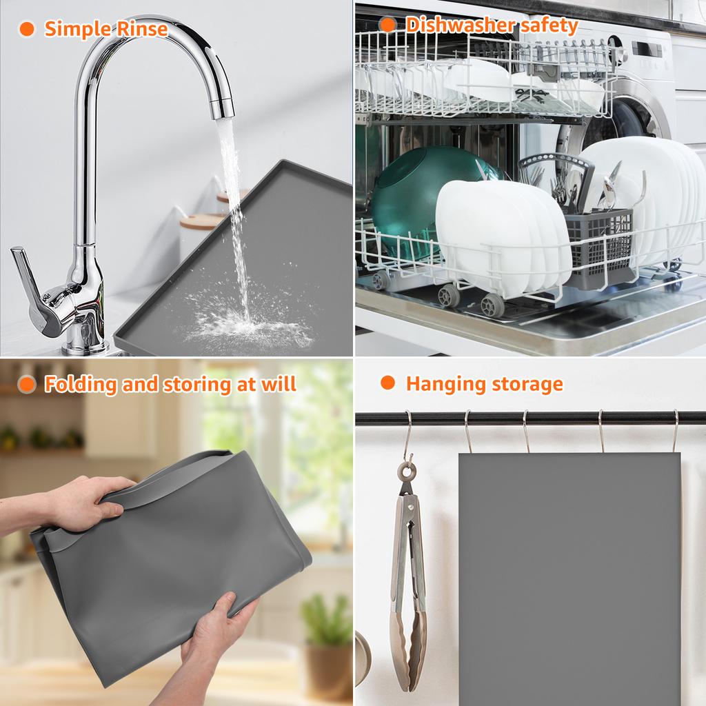 Grillabdeckmatte Antihaft Wasserdicht Erhöhter Rand Verdickt Faltbar Silikon Schutzmatte Fängt Öl und Speisereste auf