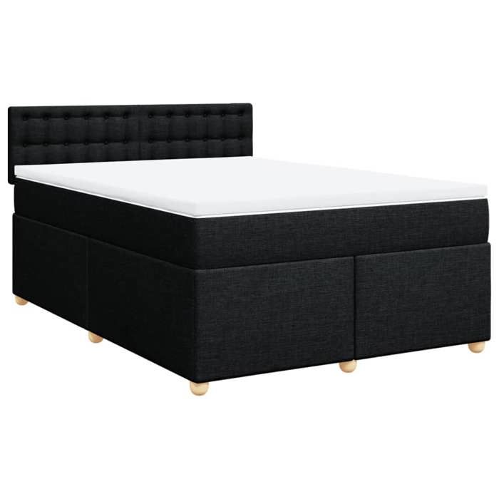 Exclusive House - Slatted Bed Base with Mattress Black 140x190 Cm Fabric