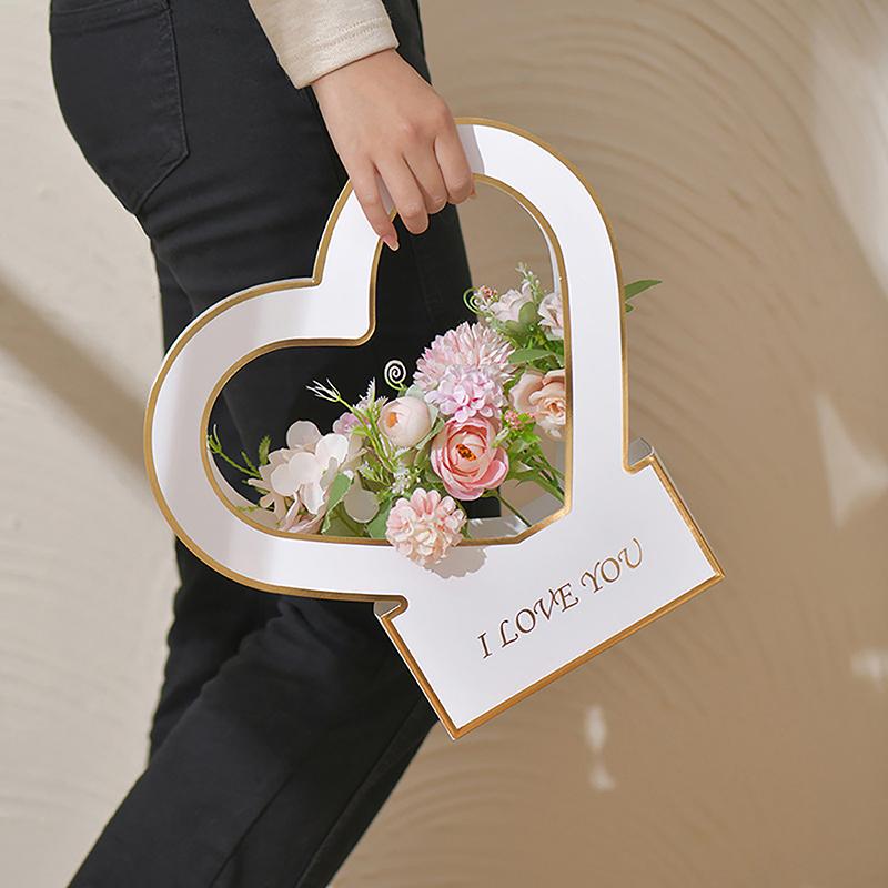 1 st Bärbar Blomsterkorg Ros Blomsterinslagningslåda Presentpåse För Bröllop Födelsedag Julfest Blomsterbukett Dekorationsmaterial