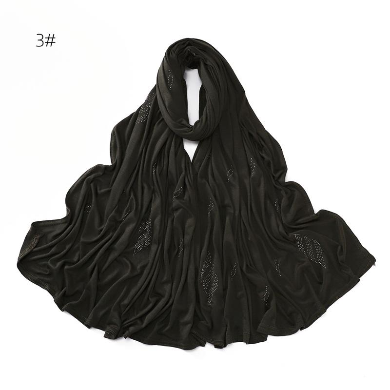 Rhinestone Floral Beads Modal Jersey Hijab Shawls Women Wrap Elastic Thick Muslim Full Cover Islam Foulards Bonnet Headband