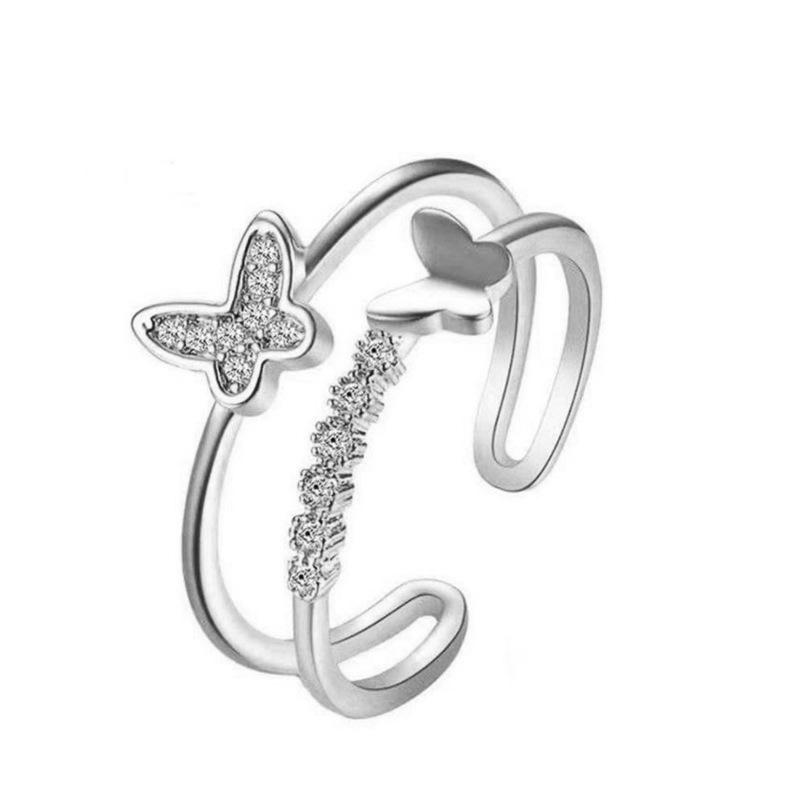Butterfly Double-Layer Adjustable Ring - Elegant Women s Fashion Accessory Adjustable