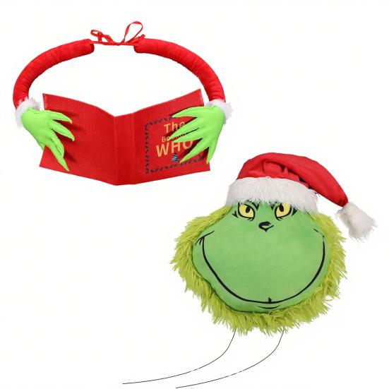 Green Elf Reading Book Christmas Tree Topper Plush Elf Head Arm Treetop Ornament for Farmhouse Holiday Party Tree Decor