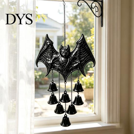 Dark Aesthetic Balcony Decorations Gothic Bat Metal Wind Chime, Halloween Hanging Ornament with Multiple Bells, 3D Three Dimensional Relief