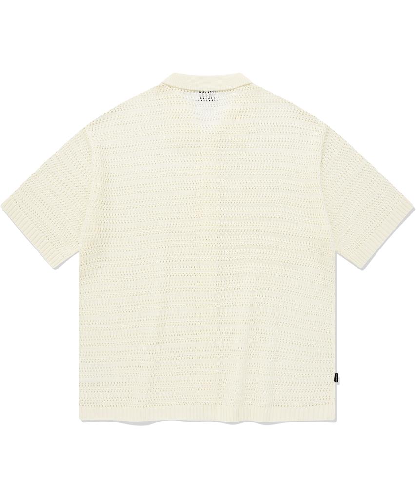 COVERNAT Crochet Half Knit Shirt Ivory