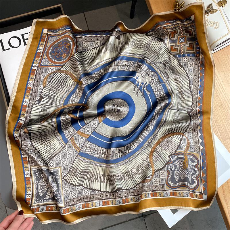 Lenço Quadrado de Cetim de Seda 100% Puro Alta Qualidade para Mulheres Estampado Bolsa de Mão Pulseiras de Pulso Xale Feminino Lenço de Pescoço Foulard