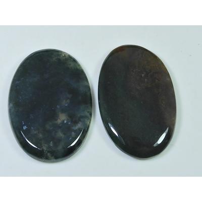 40-41MM Natural Green Moss Agate 2Pcs Oval Cabochon Loose Gemstone 88Cts. SK-4073