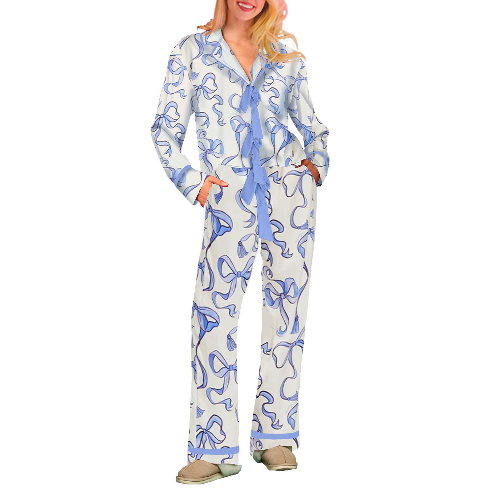 

Женский комплект домашней одежды с длинным рукавом и цифровым принтом S синий