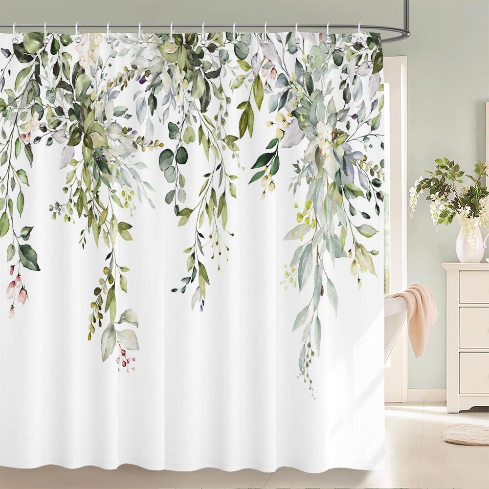 Green Plant Leaf Vines Flowers Shower Curtain Modern Nordic Minimalist Printed Polyster Home Decor Bathroom Curtain with Hooks