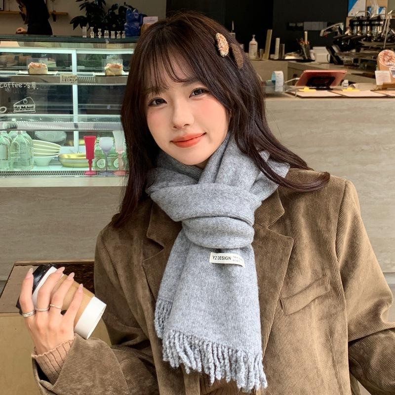 Women Winter Red Green Christmas Knitted Scarf Headscarf Lady Men Preppy Simple Tassel Scarve Foulard Wrap Shawl Casual Korean