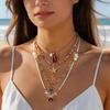 5PCS Bohemian Stacked Necklace for Women Metal Enamel Fish Starfish Irregular Gravel Beads Clavicle Chain Party Jewelry Gifts