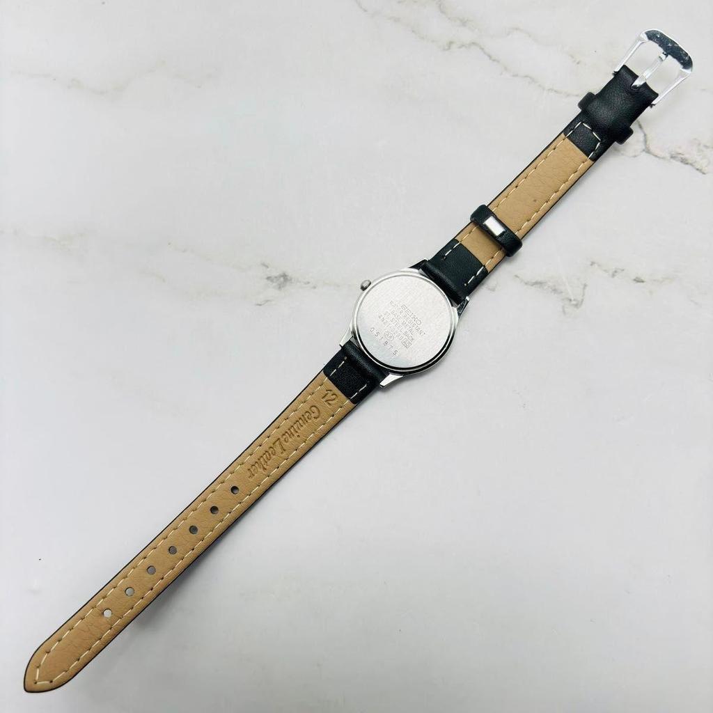 Used Working SEIKO 4N21-0230 Women's Watch Quartz Silver Dial Gold Index 3 Hands Business