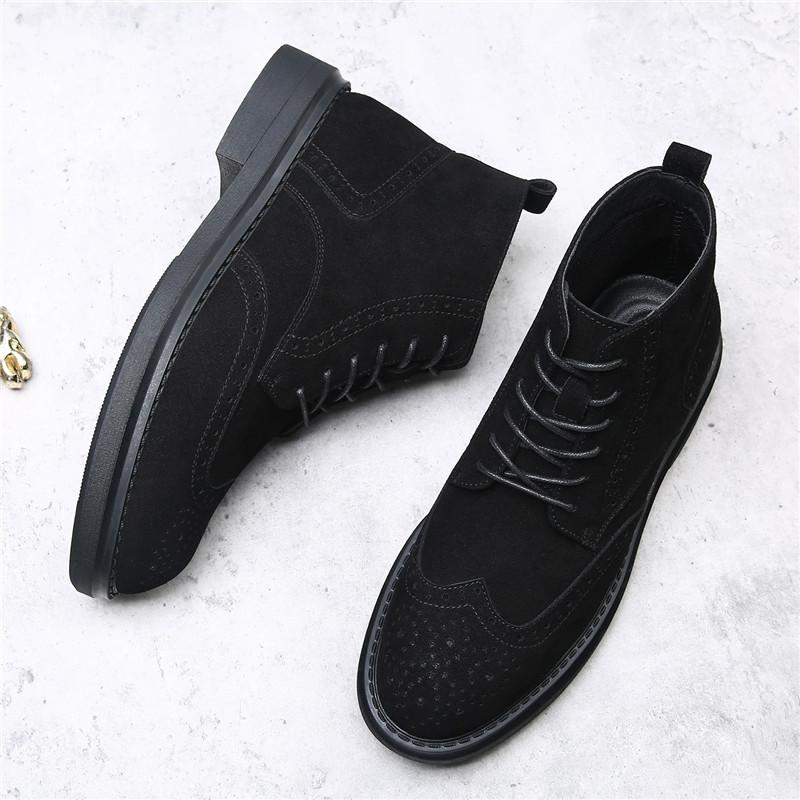 

High Top Casual Board Shoes Men s Lace Up Suede Black Flat Bottom Short Boots Men s Chelsea Boots High-quality Brand Denim Boot 38 чорний