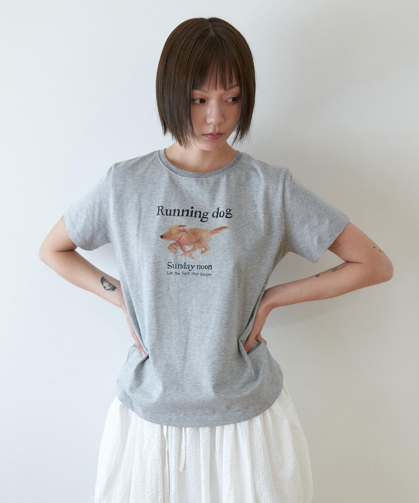 STEP AROUND Running Dog Print T-Shirts_Grey
