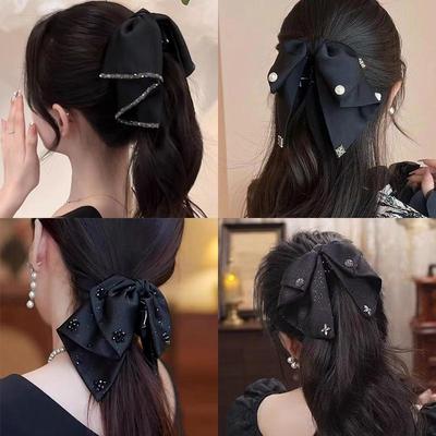Elegant Retro Satin Bow Hair Clip for Women - Perfect for Low Ponytails and Head Ornaments