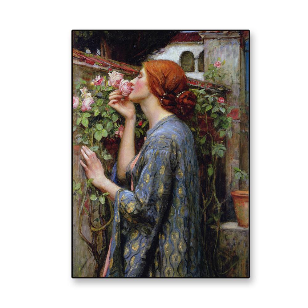 

Антикварний французький плакат Вінтажний портрет жінки в саду троянд Картина маслом Друк на полотні Картина на стіні Декор домашньої спальні 21x30 No Frame