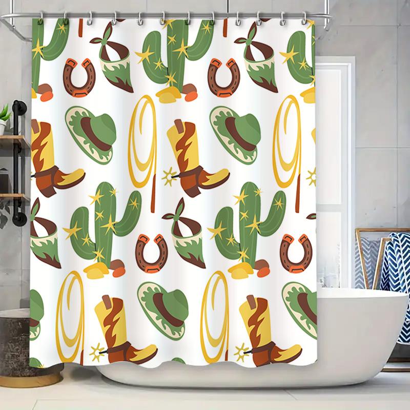 

Western-Themed Shower Curtain With Cactus Design For Bathroom Decor In Home Textile Accessories Collection. (128 Character Limit W60H190(CM)-1 Pcs