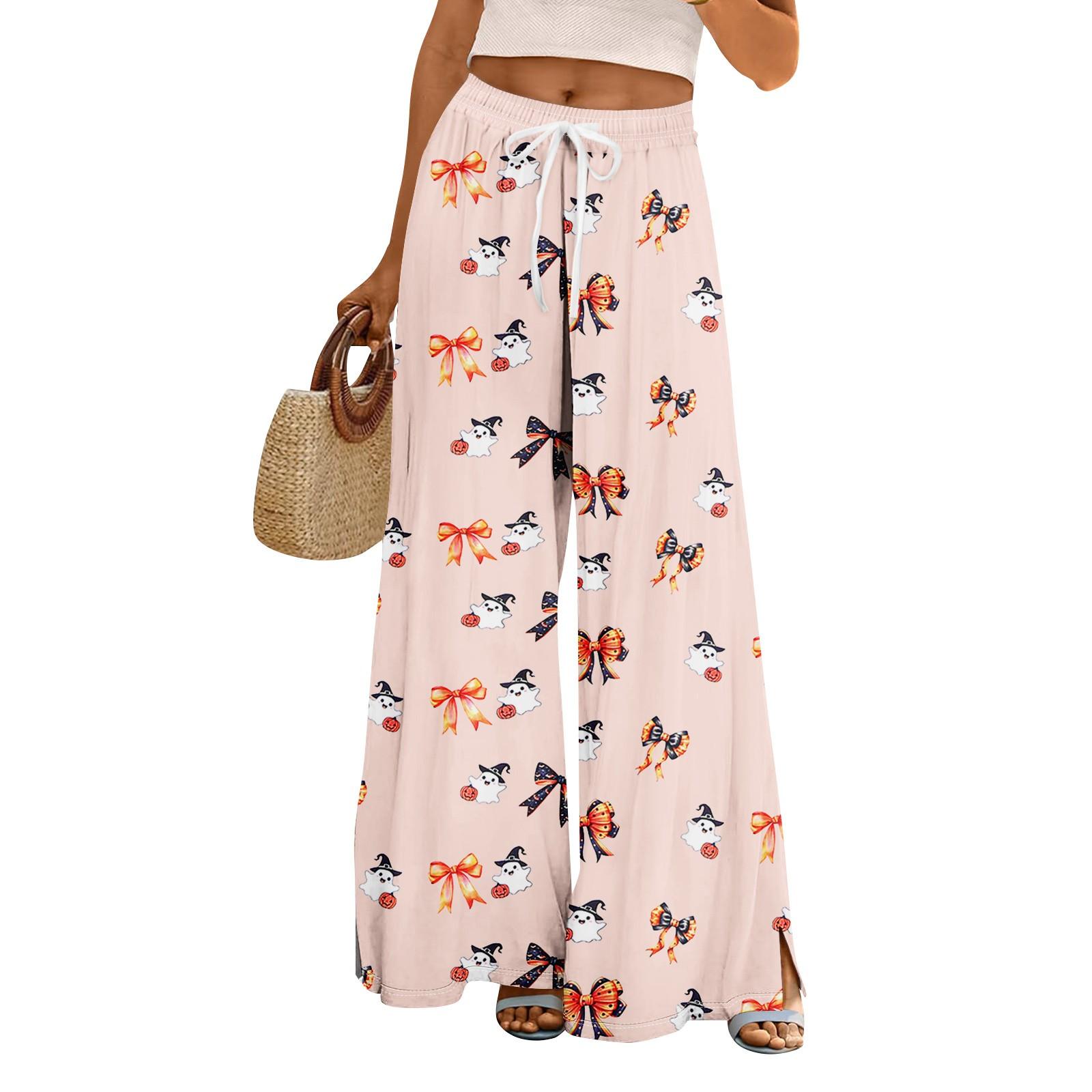 

Женские летние брюки палаццо в стиле бохо с высокой талией и широкими штанинами, с принтом на Хэллоуин, повседневные брюки с карманами M