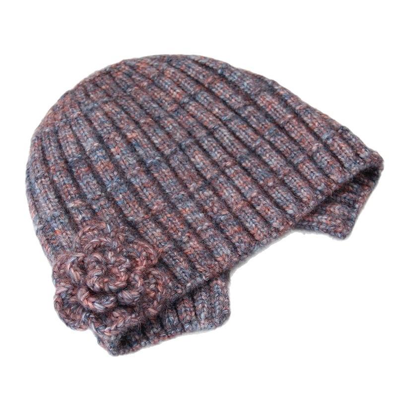 Three-dimensional flower knitted headgear women's autumn and winter face small warm windproof cold hat ear protector wool hat pullover hat