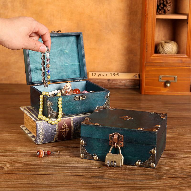 Box Jewelry Wooden With Lock Vintage Desktop Organizer For Home Decor Office