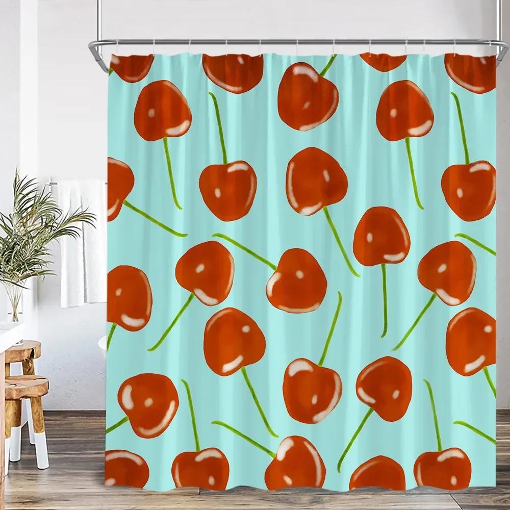 Summer Pink Fruit Shower Curtain Strawberry Cherry Peach Watermelon Shower Curtain Girl Woman Polyester Bathtub Decoration