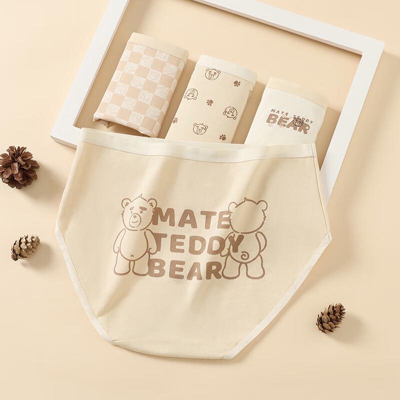 Fenteng Women's Teddy Bear Mid-Waist Cotton Briefs 4-Pack