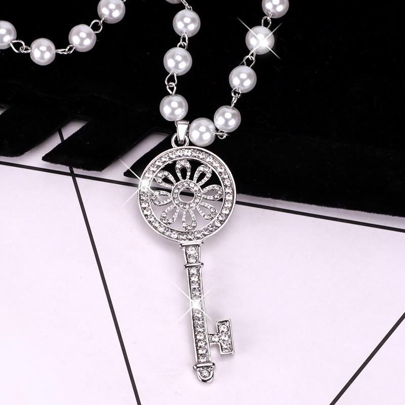 

Pearl Long Stunning Key Necklace In Stylish Korean Design For Women Fashionable Pearl Platinum