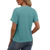 Women Fashion Short Sleeve V Neck Solid Button Down Casual T Shirt