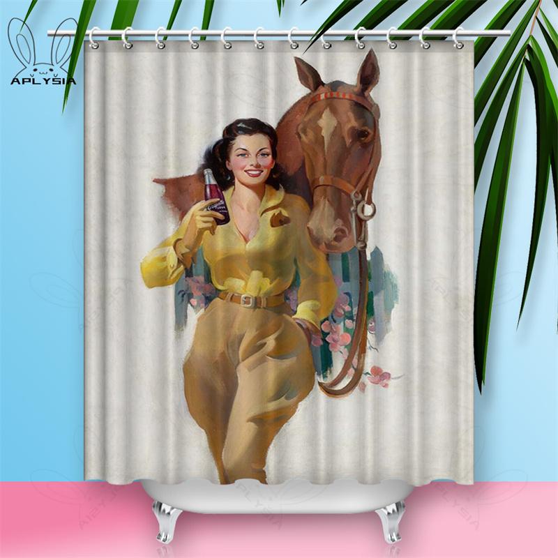 Custom Sexy Girl Hot Breast Shower Curtains European Retro Woman Skirt Dress Daily Waterproof Polyester Fabric Bathroom Curtain
