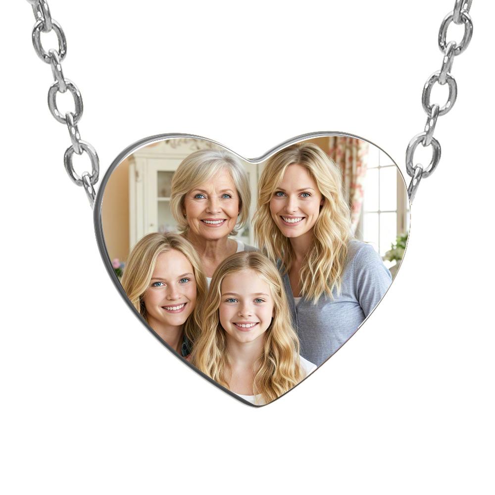 

Personalized Print Photo Necklace Stainless Steel Jewelry Single Sided Custom Logo Heart Pendant Family Memorial Birthday Gifts 45cm