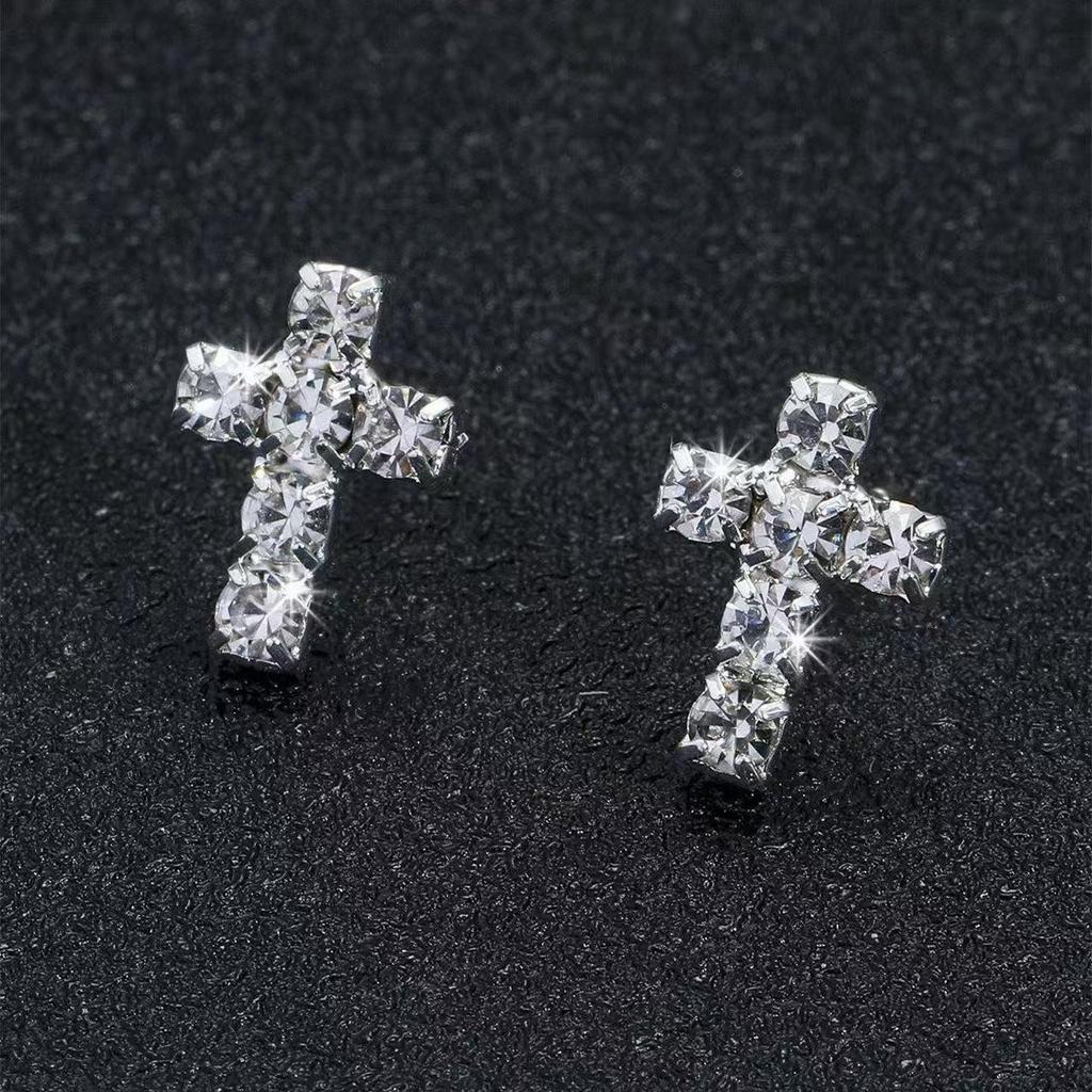 Elegant Diamond Cross Silver Stud Earrings 2025 - High-End Luxury with Versatile Style