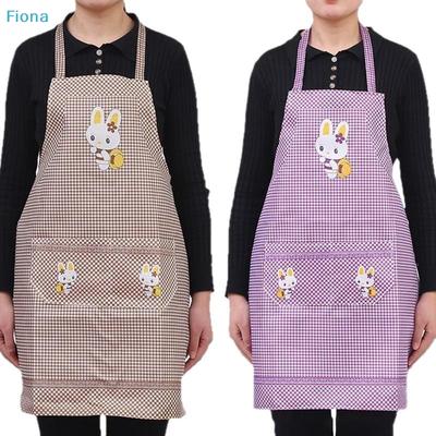 Cartoon Rabbit Gingham Apron with Pockets,Waterproof Kitchen Apron for Women,Cooking Baking Cleaning Work Apron